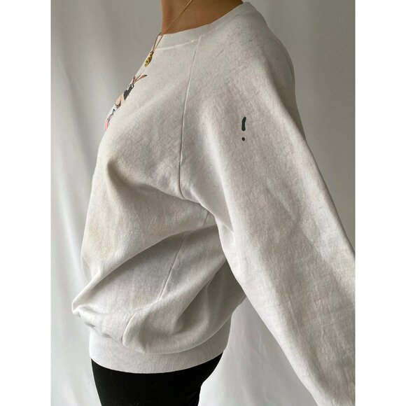 80s vintage COOL CAT graphic thrashed distressed faded cotton pullover sweater - Picture 5 of 10